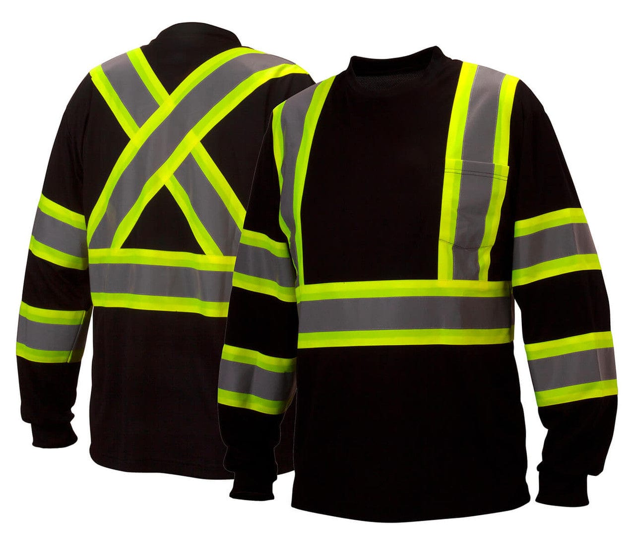 Pyramex RCLTS31 Type 0 Class 1 Black Hi-Vis Long Sleeve Safety T-Shirt - Front and Back