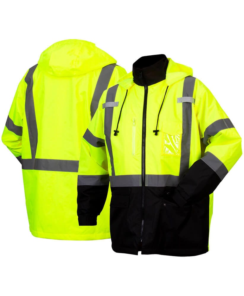 Pyramex RP31 Type R Class 3 Waterproof Parka Hi-Vis Lime - Front & Back