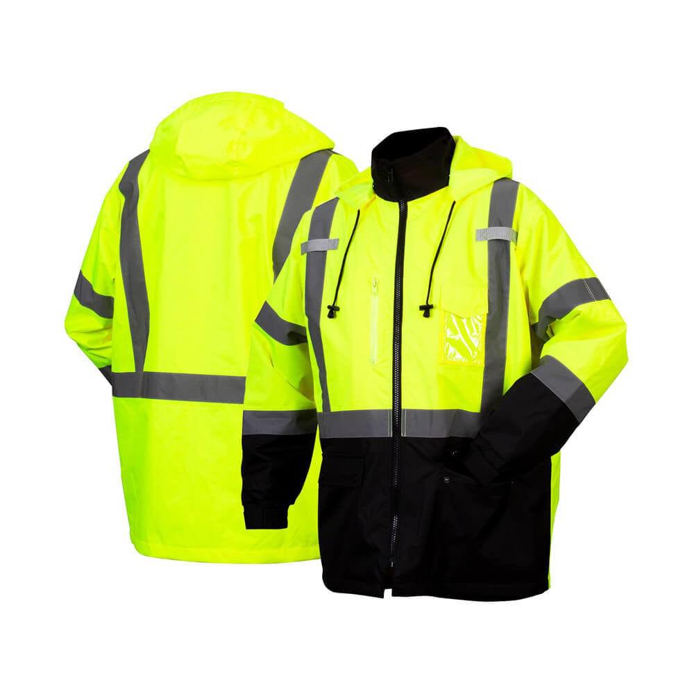 Pyramex RP31 Type R Class 3 Waterproof Parka Hi-Vis Lime - Front & Back