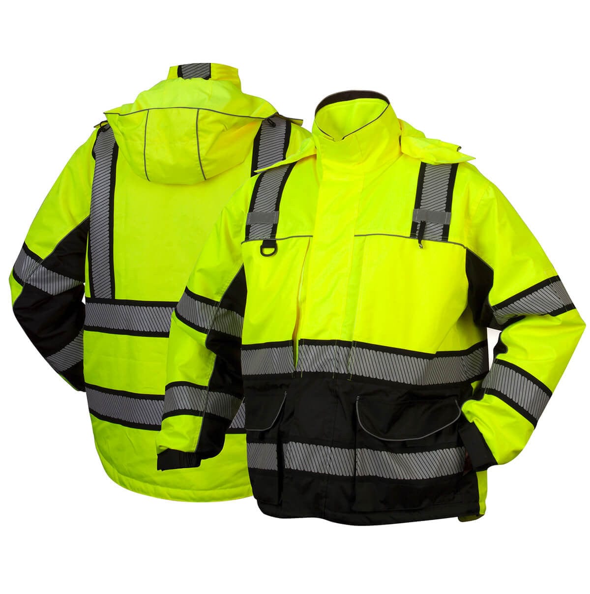 Pyramex RPB3610 Type R Class 3 Waterproof Multi-Layer Parka Hi-Vis Lime - Front/Back