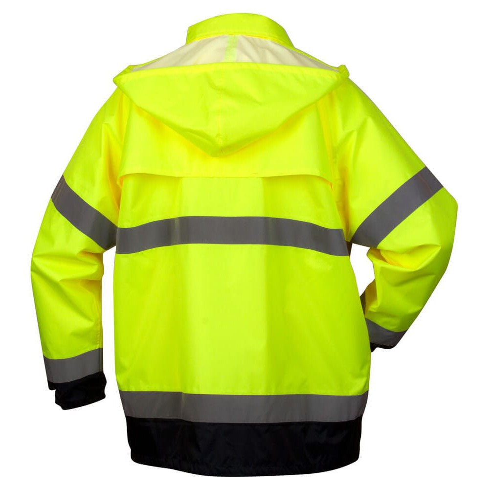 Pyramex RRWJ3110 Premium Hi-Vis Rain Jacket with Drawstring Hood - Back