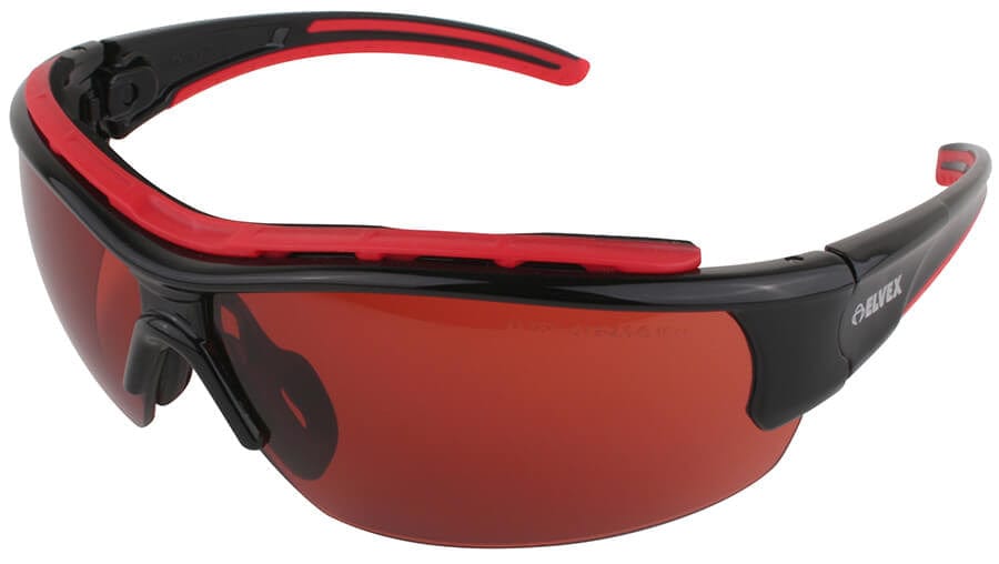 Elvex RSG300 Series Safety Glasses with Black/Red Frame and Blue Block Copper Lens