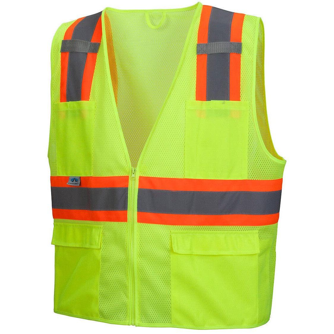 Pyramex RVZ2310 Type R Class 2 Two-Tone Surveyor Safety Vest - Hi-Vis Lime - Front