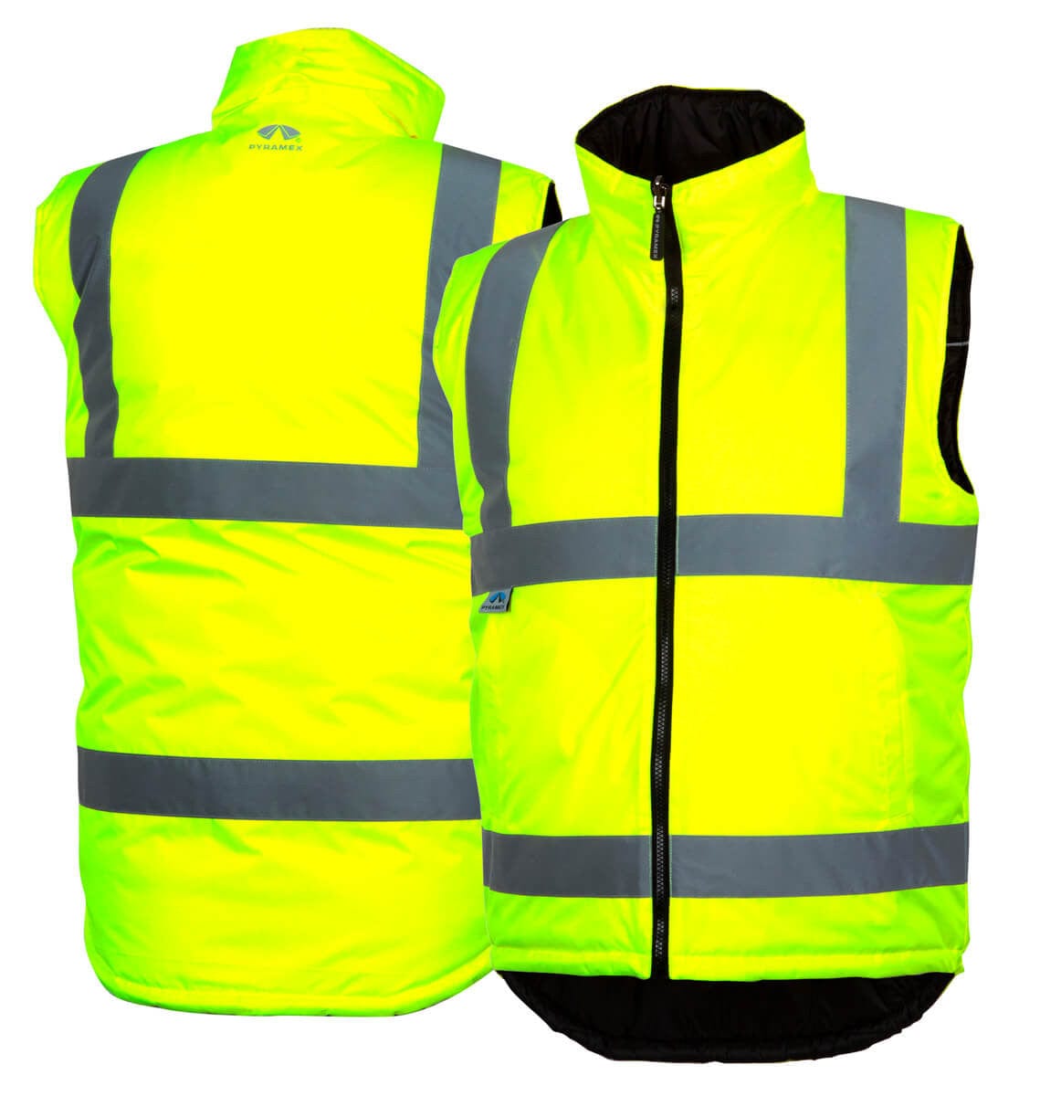 Pyramex RWVZ4510 Type R Class 2 Reversible Insulated Vest Hi-Vis Lime - Front & Back