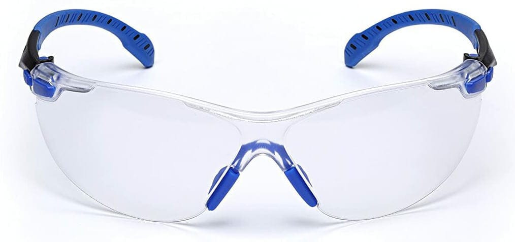 3M Solus Safety Glasses with Blue Temples, Clear Anti-Fog Lens and Foam & Strap Kit S1101SGAF-KT - Front View