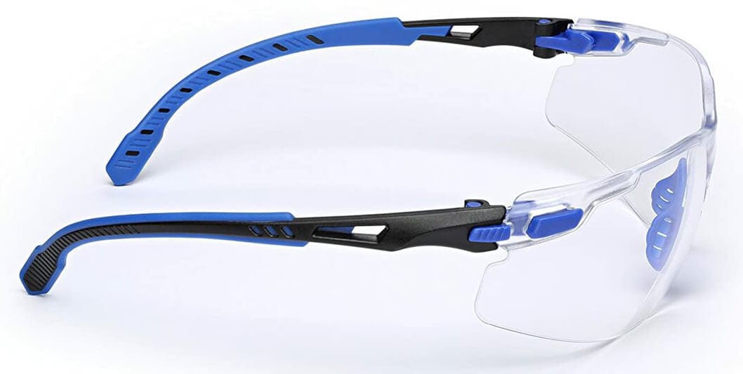 3M Solus Safety Glasses with Blue Temples, Clear Anti-Fog Lens and Foam & Strap Kit S1101SGAF-KT - Side View