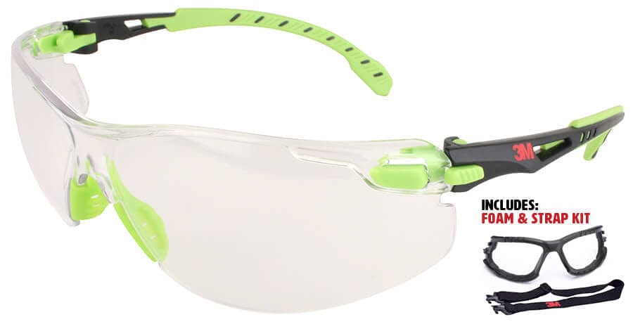 3M Solus Safety Glasses with Clear Anti-Fog Lens, Temples, Foam & Strap S1201SGAF-KT