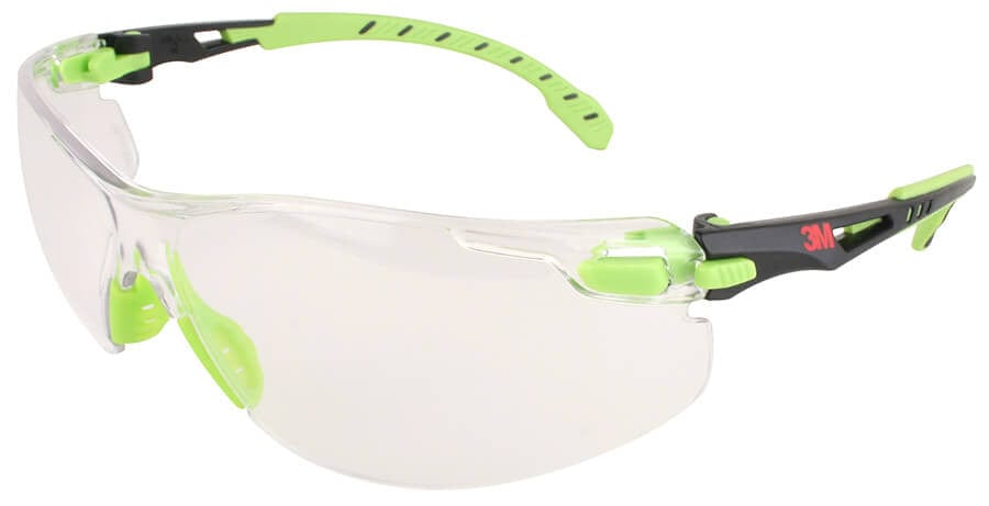 3M Solus Safety Glasses with Green Temples and Clear Anti-Fog Lens S1201SGAF