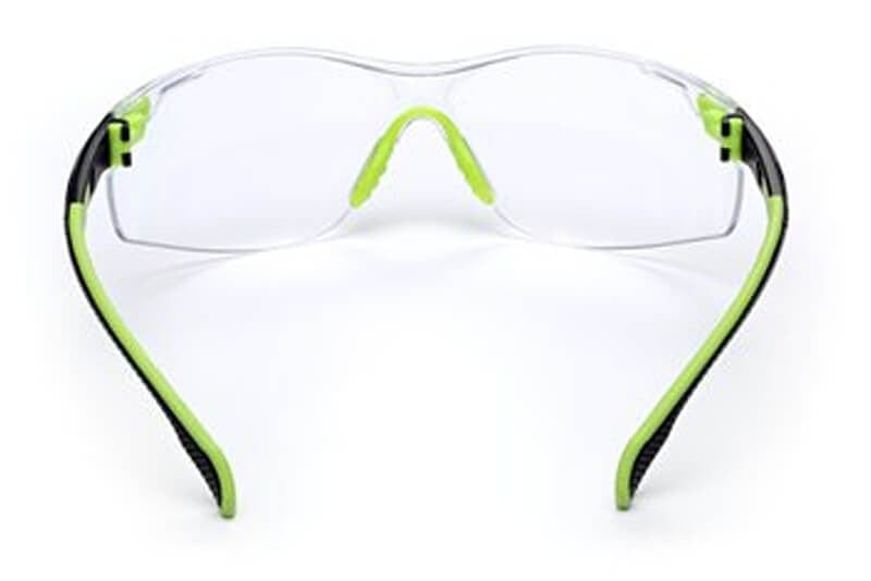 3M Solus Safety Glasses with Green Temples and Clear Anti-Fog Lens S1201SGAF - Back View