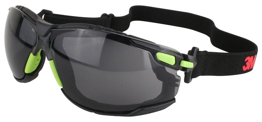 3M Solus S1202SGAF-KT Safety Glasses with Green Temples, Gray Anti-Fog Lens and Foam & Strap Kit - with Strap
