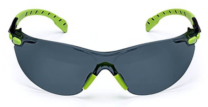 3M Solus Safety Glasses with Green Temples and Gray Anti-Fog Lens S1202SGAF - Front View