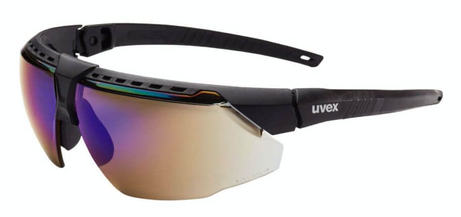 Uvex Avatar Safety Glasses with Black/Black Frame and Blue Mirror Lens