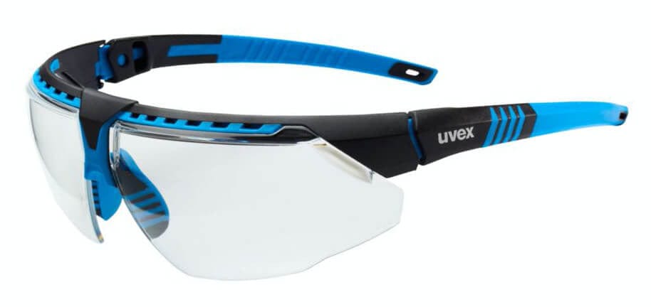 Uvex Avatar Safety Glasses with Blue/Black Frame and Clear Hydroshield AF Lens