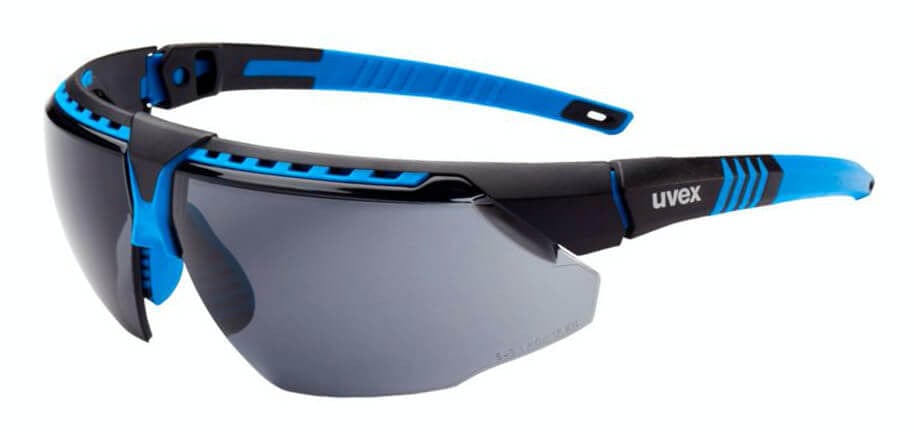 Uvex Avatar Safety Glasses with Blue/Black Frame and Gray Hydroshield AF Lens