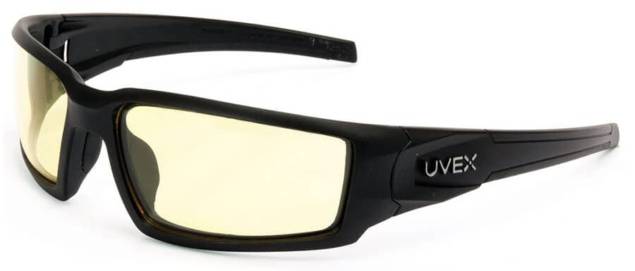 Uvex Hypershock Safety Glasses with Matte Black Frame and Amber Hydroshield Anti-Fog Lens
