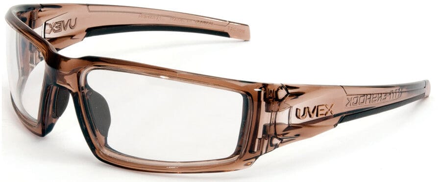 Uvex Hypershock Safety Glasses with Smoke Brown Frame and Clear Hydroshield Anti-Fog Lens