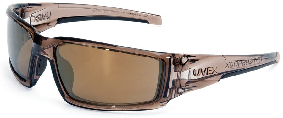 Uvex Hypershock Safety Glasses with Smoke Brown Frame and Gold Mirror Lens