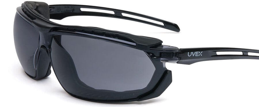 Uvex Tirade Safety Glasses/Goggle with Black Frame and Gray Anti-Fog Lens S4041