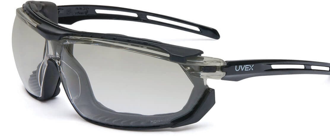 Uvex Tirade Safety Glasses/Goggle with Black Frame and Indoor/Outdoor Anti-Fog Lens S4044