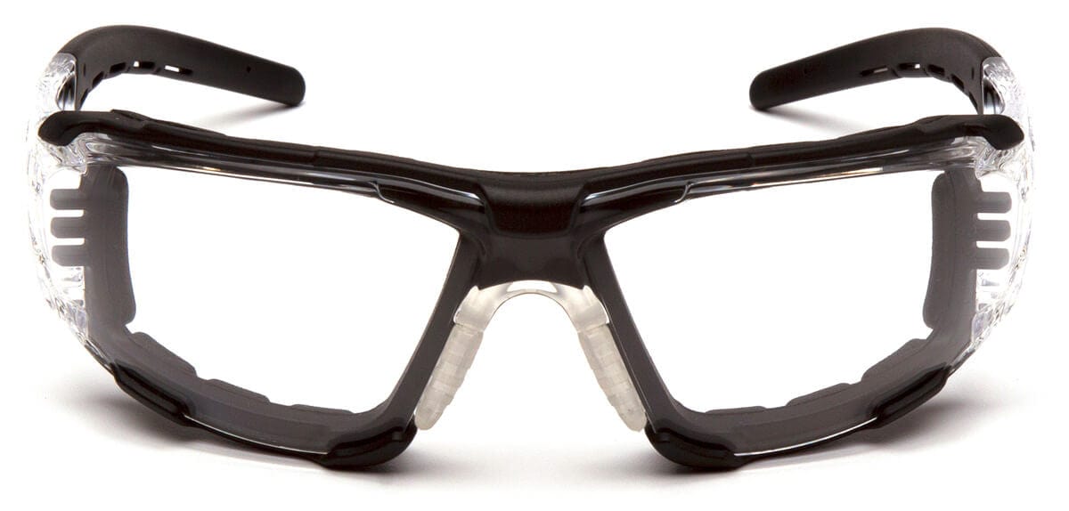 Pyramex Fyxate Foam-Padded Safety Glasses with Clear/Black Frame and Clear H2MAX Anti-Fog Lens SB10210STMFP - Front View