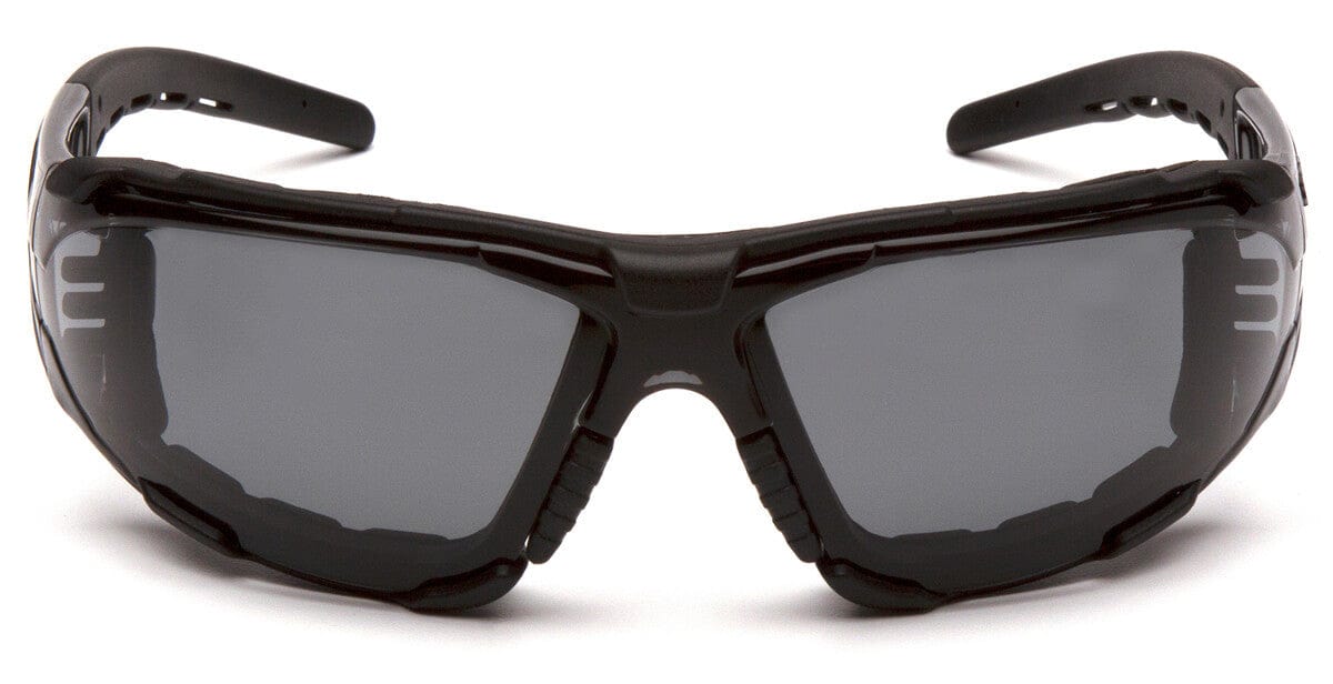Pyramex Fyxate Foam-Padded Safety Glasses with Black Frame and Gray H2MAX Anti-Fog Lens SB10220STMFP - Front View