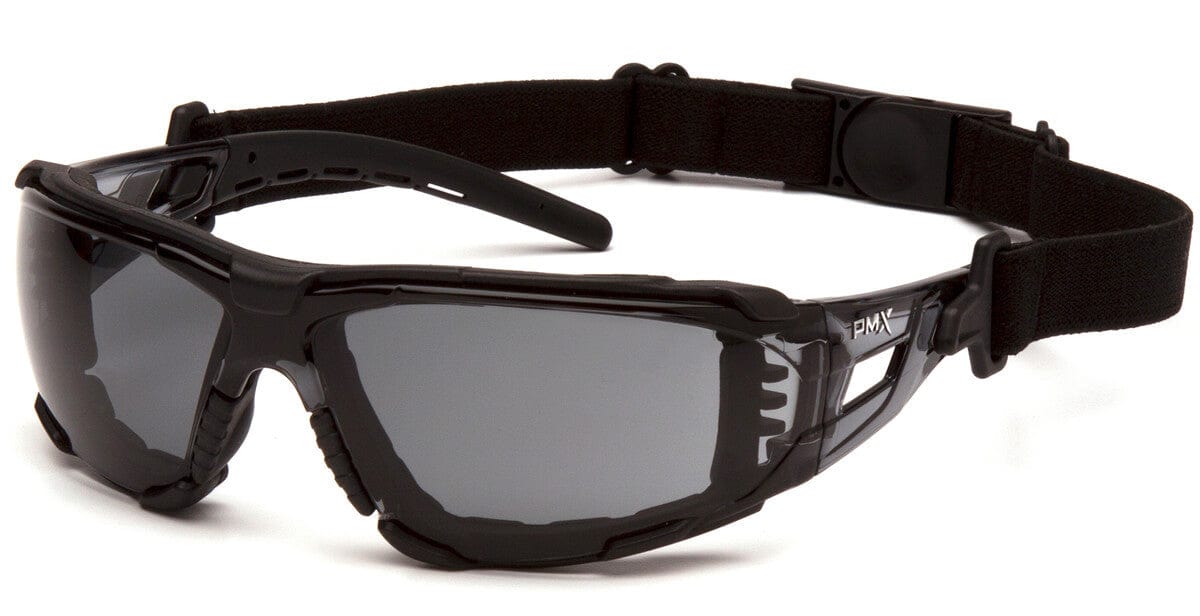 Pyramex Fyxate Foam-Padded Safety Glasses with Black Frame and Gray H2MAX Anti-Fog Lens SB10220STMFP - with Strap