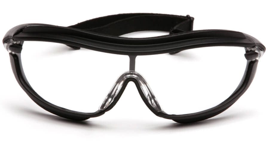 Pyramex XS3 Plus Safety Glasses with Black Padded Frame and Clear Anti-Fog Lens - Front