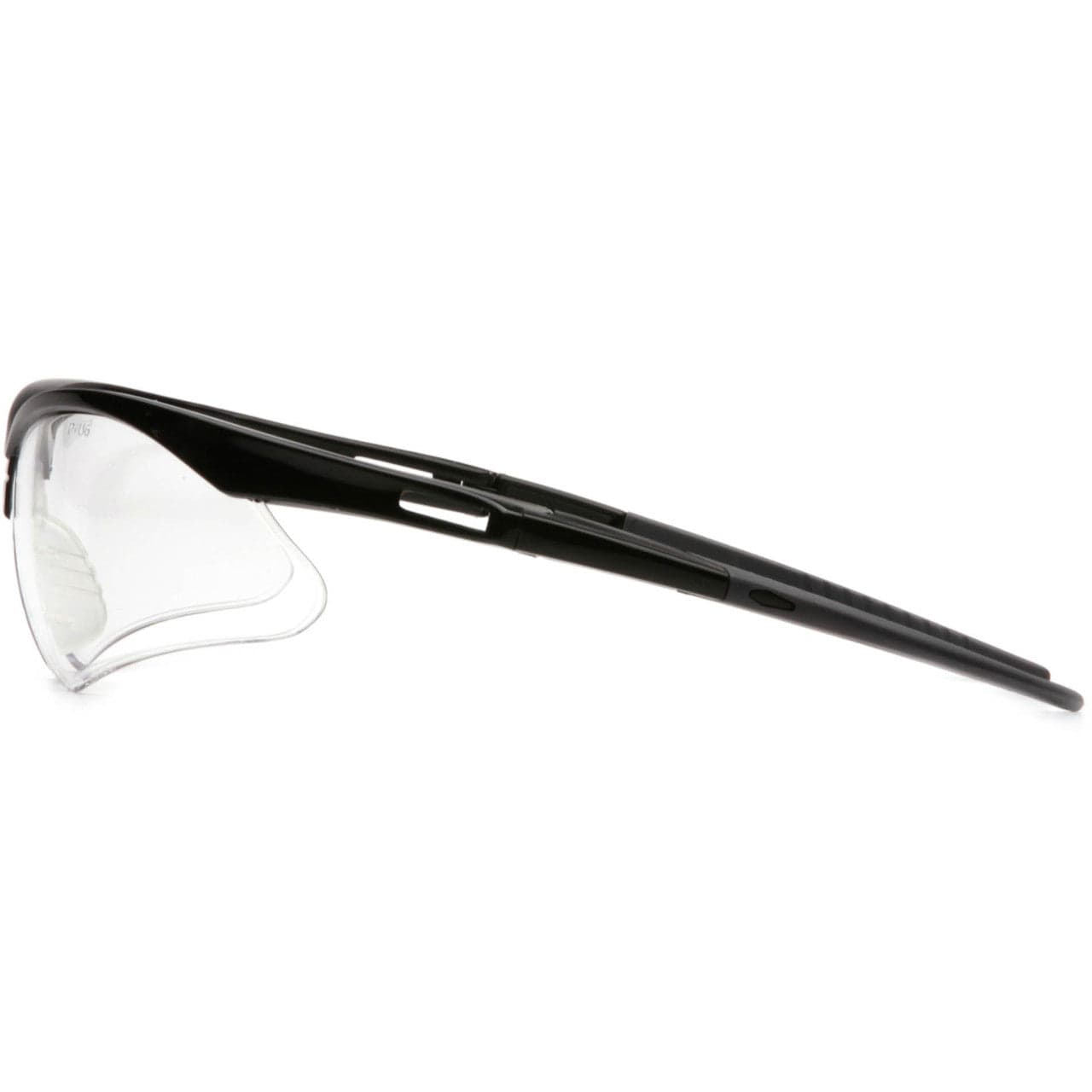 Pyramex PMXtreme Safety Glasses with Black Frame and Clear Anti-Fog Lens Side View