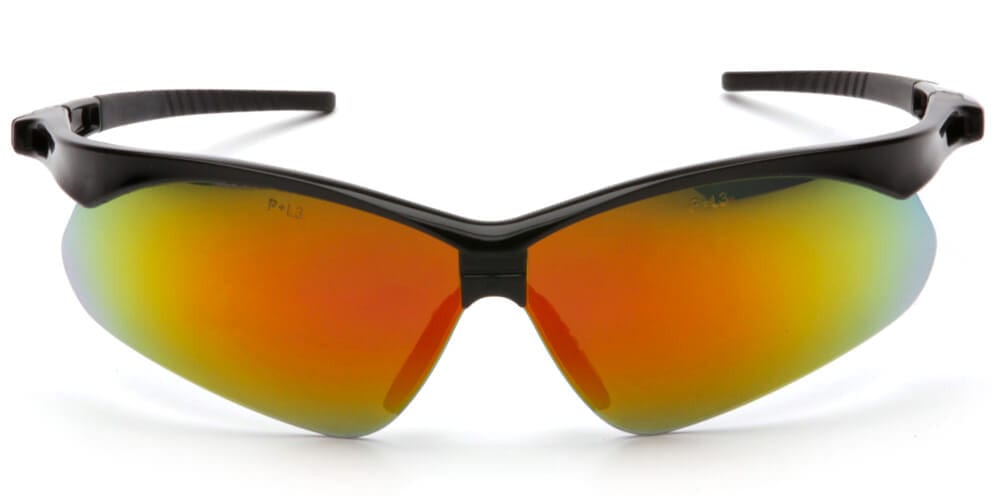 Pyramex PMXtreme Safety Glasses with Black Frame and Ice Orange Mirror Lens - Front