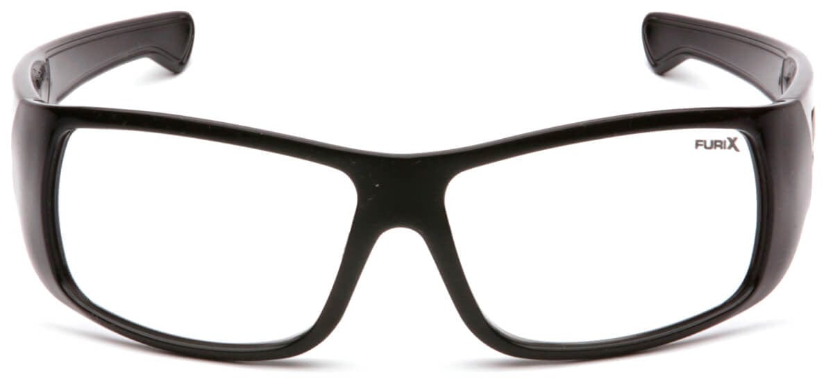 Pyramex Furix Safety Glasses with Black Frame and Clear Anti-Fog Lens SB8510DT - Front View