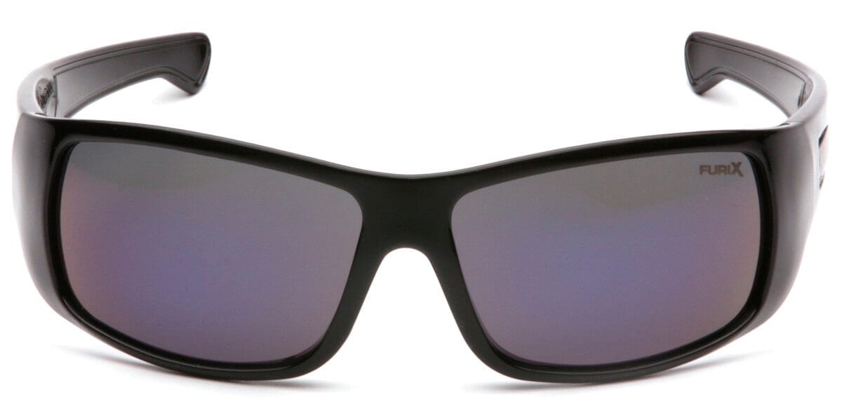 Pyramex Furix Safety Glasses with Black Frame and Blue Mirror Anti-Fog Lens SB8575DT - Front View