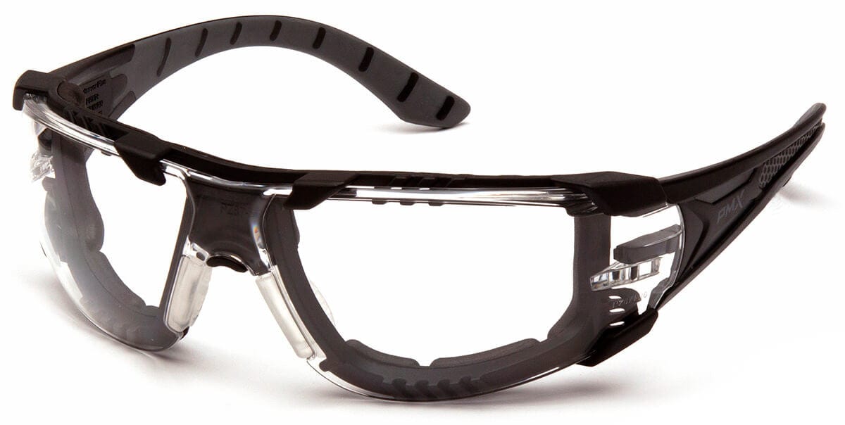 Pyramex Endeavor Plus Foam-Padded Safety Glasses with Black/Gray Temples and Clear H2MAX Anti-Fog Lens SBG9610STMFP