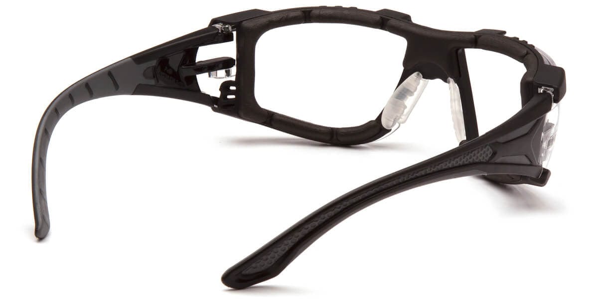 Pyramex Endeavor Plus Foam-Padded Safety Glasses with Black/Gray Temples and Clear H2MAX Anti-Fog Lens - Back View