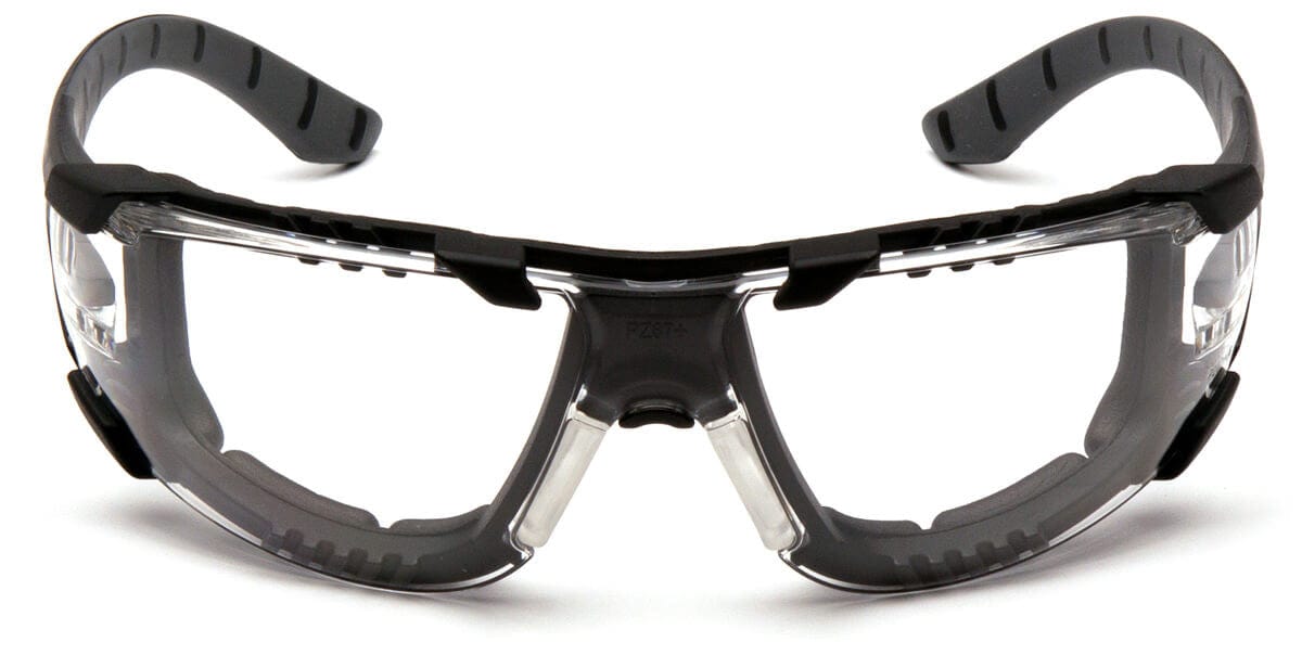 Pyramex Endeavor Plus Foam-Padded Safety Glasses with Black/Gray Temples and Clear H2MAX Anti-Fog Lens SBG9610STMFP - Front View