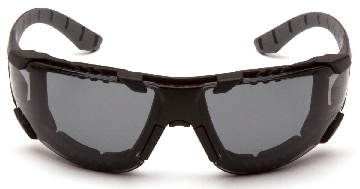 Pyramex Endeavor Plus Foam-Padded Safety Glasses with Black/Gray Temples and Gray H2MAX Anti-Fog Lens SBG9620STMFP - Front View
