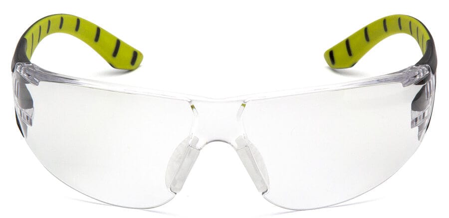 Pyramex Endeavor Plus Safety Glasses with Black/Green Temples and Clear Lens - Front