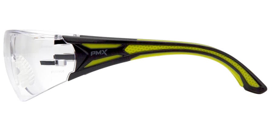 Pyramex Endeavor Plus Safety Glasses with Black/Green Temples and Clear Lens - Side