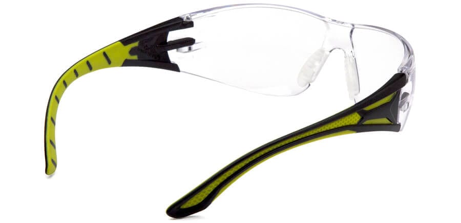Pyramex Endeavor Plus Safety Glasses with Black/Green Temples and Clear Lens - Back