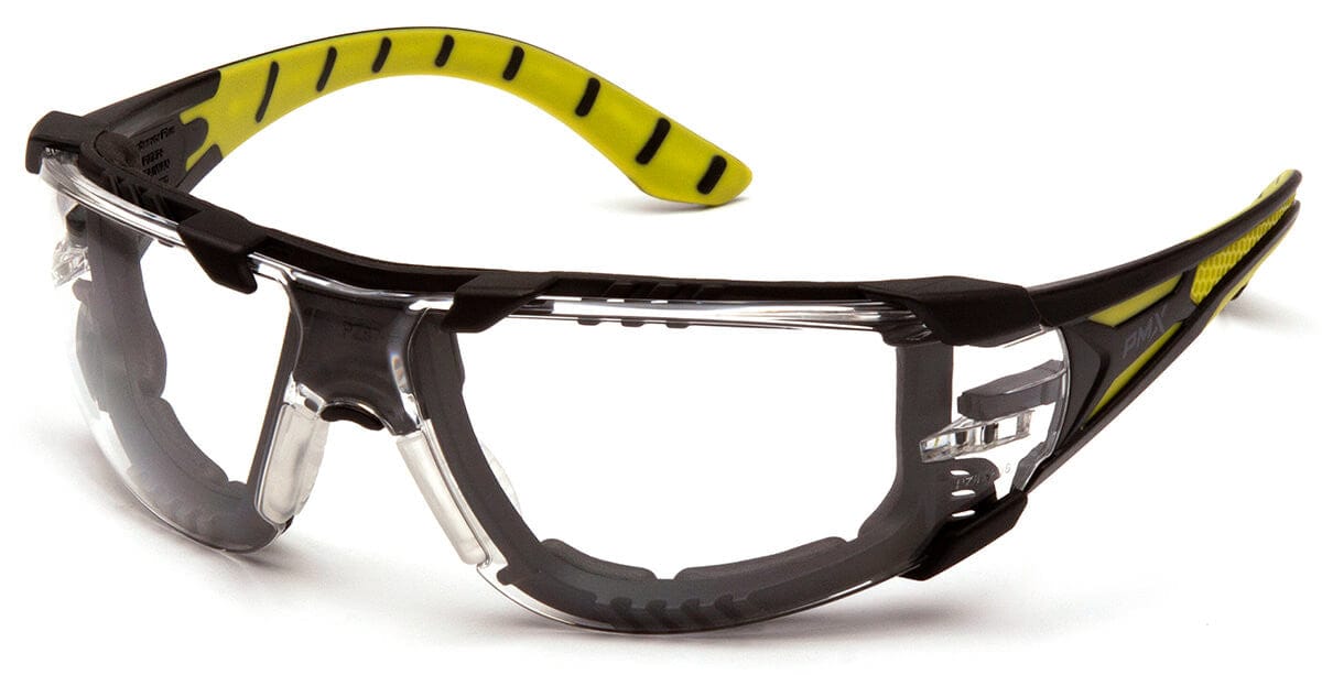 Pyramex Endeavor Plus Foam-Padded Safety Glasses with Black/Green Temples and Clear H2MAX Anti-Fog Lens SBGR9610STMFP