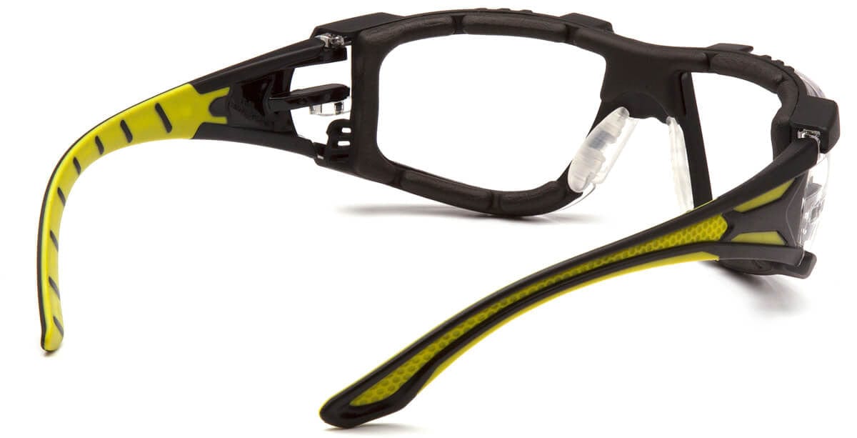 Pyramex Endeavor Plus Foam-Padded Safety Glasses with Black/Green Temples and Clear H2MAX Anti-Fog Lens SBGR9610STMFP - Back View