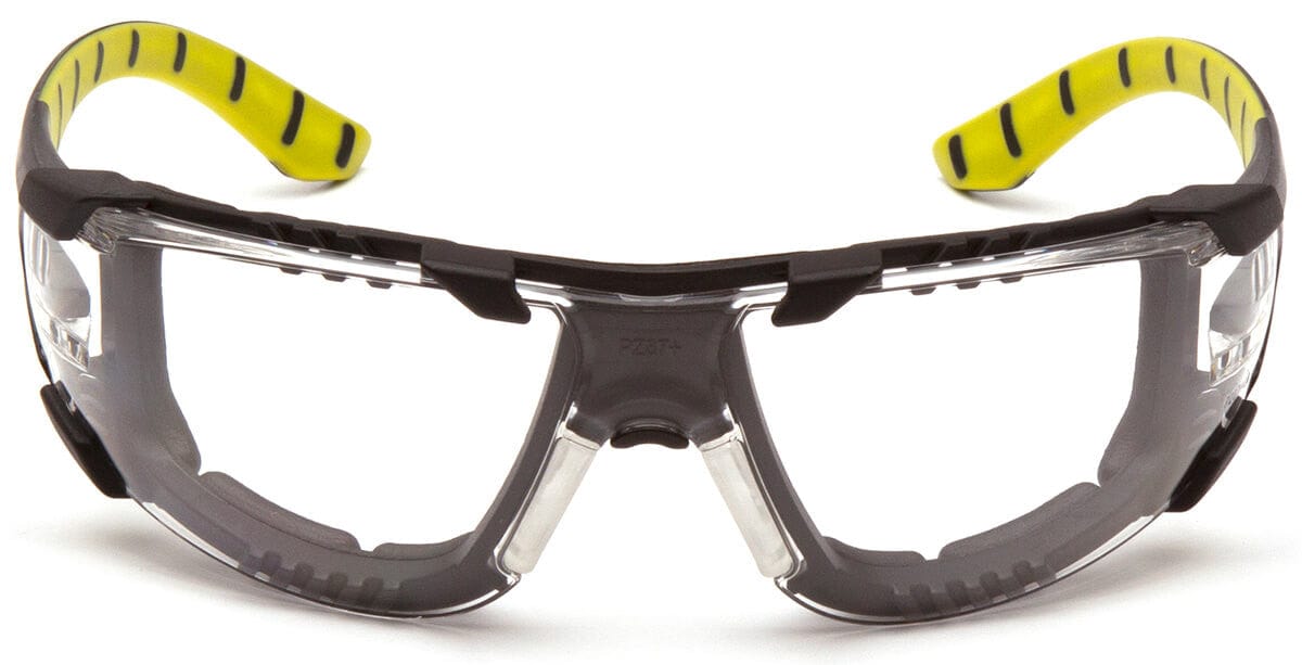 Pyramex Endeavor Plus Foam-Padded Safety Glasses with Black/Green Temples and Clear H2MAX Anti-Fog Lens SBGR9610STMFP - Front View