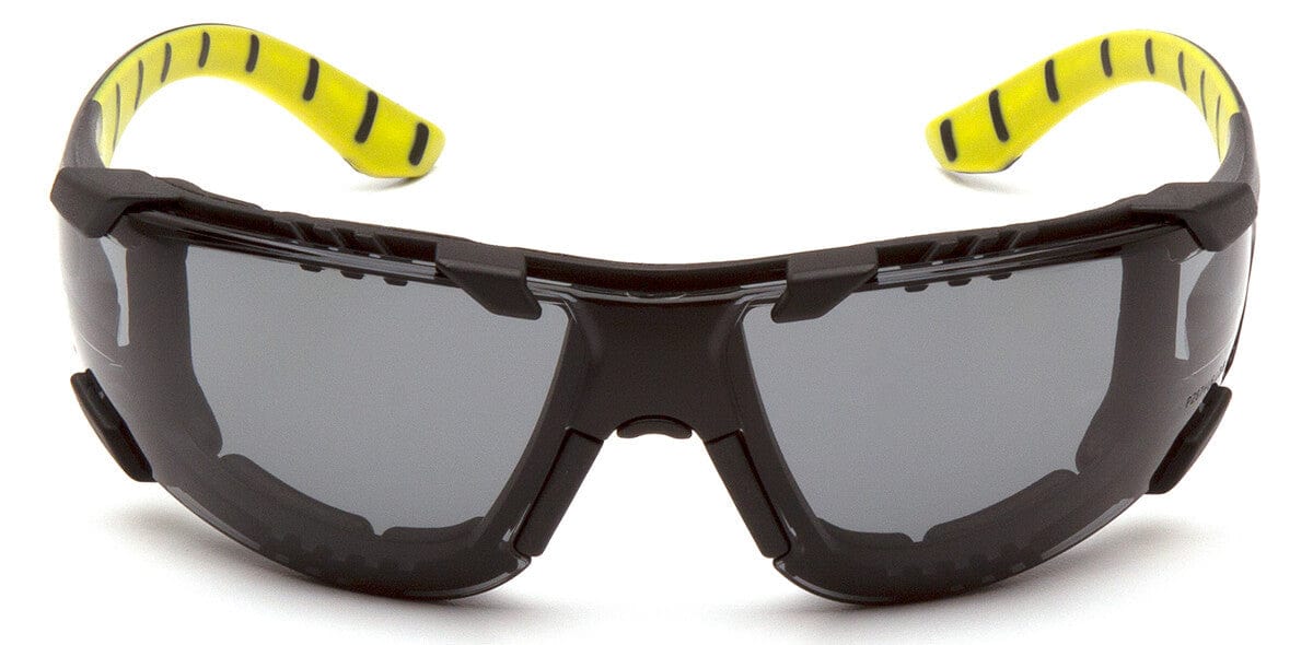Pyramex Endeavor Plus Foam-Padded Safety Glasses with Black/Green Temples and Gray H2MAX Anti-Fog Lens SBGR9620STMFP - Front View