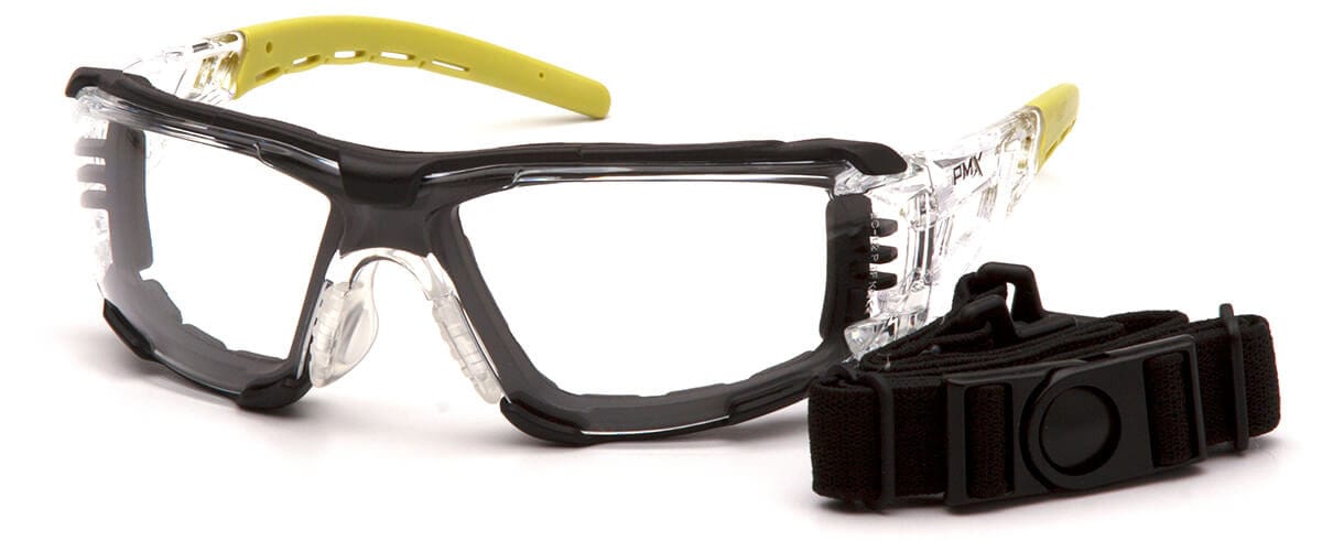 Pyramex Fyxate Foam-Padded Safety Glasses with Clear/Lime Frame and Clear H2MAX Anti-Fog Lens SBL10210STMFP