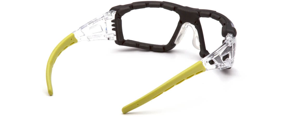 Pyramex Fyxate Foam-Padded Safety Glasses with Clear/Lime Frame and Clear H2MAX Anti-Fog Lens SBL10210STMFP - Back View