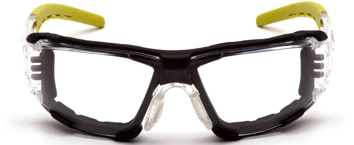 Pyramex Fyxate Foam-Padded Safety Glasses with Clear/Lime Frame and Clear H2MAX Anti-Fog Lens SBL10210STMFP - Front View