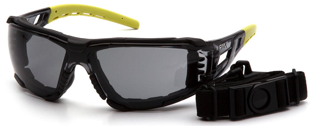 Pyramex Fyxate Foam-Padded Safety Glasses with Black/Lime Frame and Gray H2MAX Anti-Fog Lens SBL10220STMFP