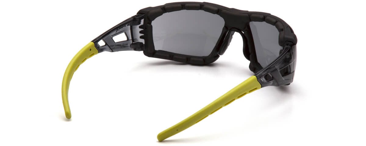 Pyramex Fyxate Foam-Padded Safety Glasses with Black/Lime Frame and Gray H2MAX Anti-Fog Lens SBL10220STMFP - Back View