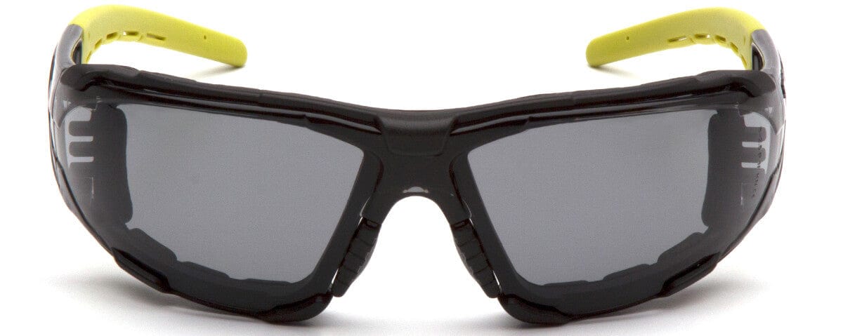 Pyramex Fyxate Foam-Padded Safety Glasses with Black/Lime Frame and Gray H2MAX Anti-Fog Lens SBL10220STMFP - Front View