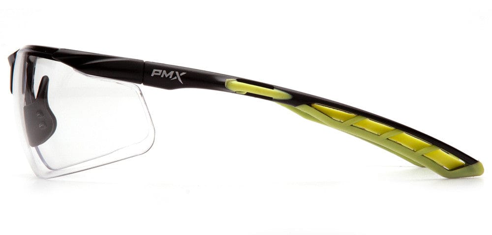 Pyramex Flex-Lyte Safety Glasses with Black/Lime Frame and Clear Lens - Side View
