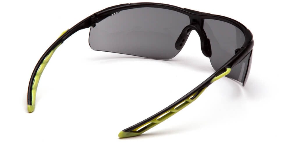 Pyramex Flex-Lyte Safety Glasses with Black/Lime Frame and Gray H2MAX Anti-Fog Lens - Back View